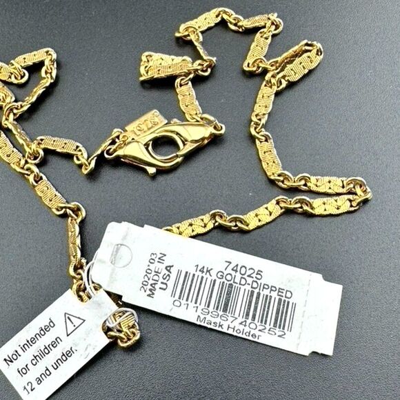 1928 New 14K Gold Dipped Vintage Antique Style Chain Mask Eyeglass Holder - Picture 1 of 4